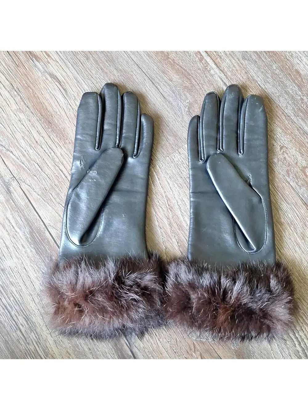 Vintage Black Leather Cotton And Fur Driving Fashion Glove